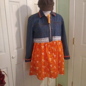 2398 Jeaniemade Size Large Mt. Lake Upcycled Tennessee Vol's Jean Jacket Tunic